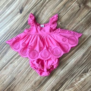 NWOT Hot Pink Eyelet dress and matching bloomers - BABY GAP